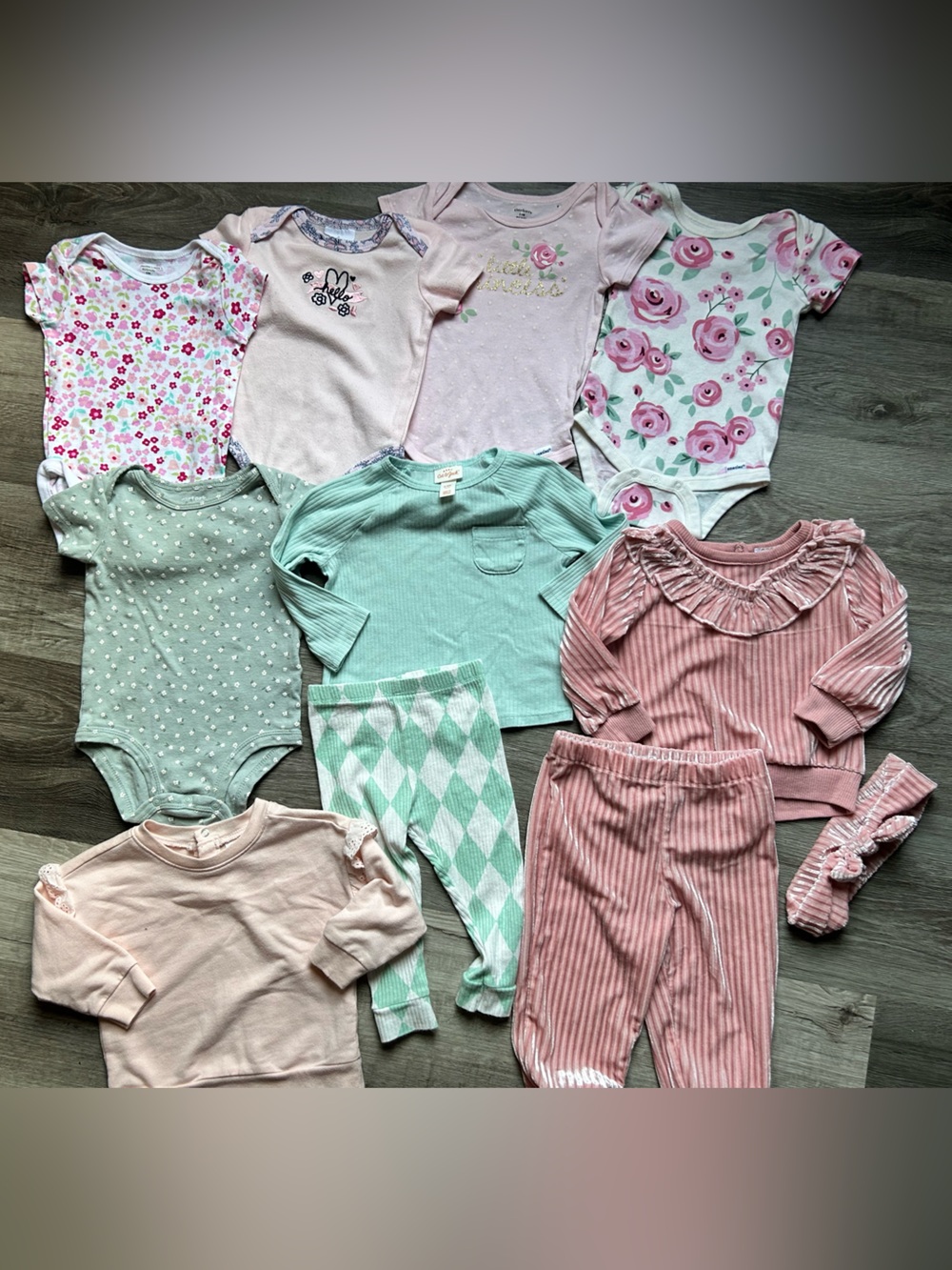 Baby Girl Pink & Mint Bodysuit and Pants Set